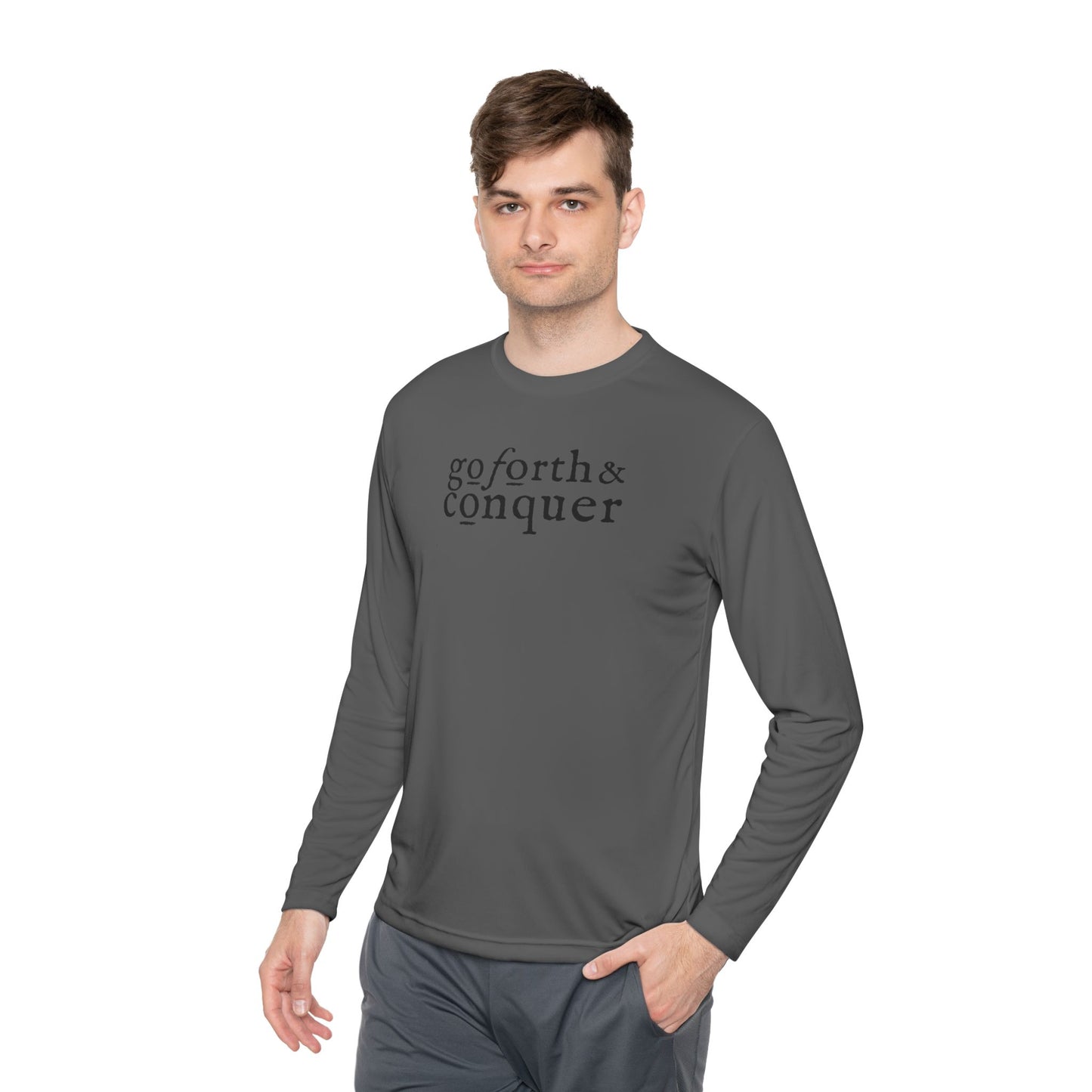 GO FORTH AND CONQUER HORIZ STACKED Unisex Moisture-wicking Lightweight Long Sleeve Tee
