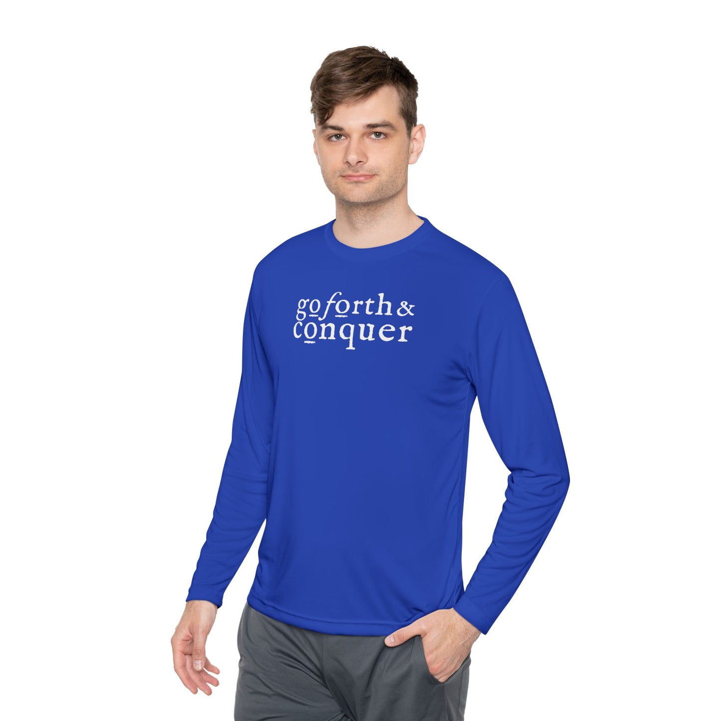 GO FORTH AND CONQUER HORIZ STACKED Unisex Moisture-wicking Lightweight Long Sleeve Tee