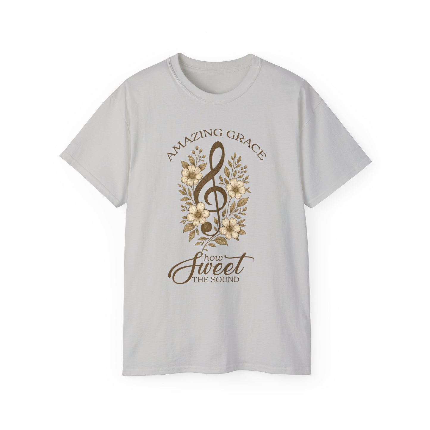 AMAZING GRACE HOW SWEET THE SOUND Floral Gratitude Tee, Inspirational Cotton Shirt for Everyday Wear, Grateful, Blessed, Gift Idea for Friends, Spring Fashion