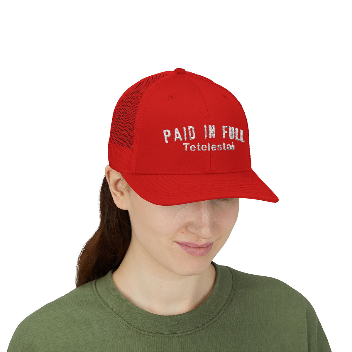 PAID IN FULL Snapback Trucker Cap - WHITE EMBROIDERY