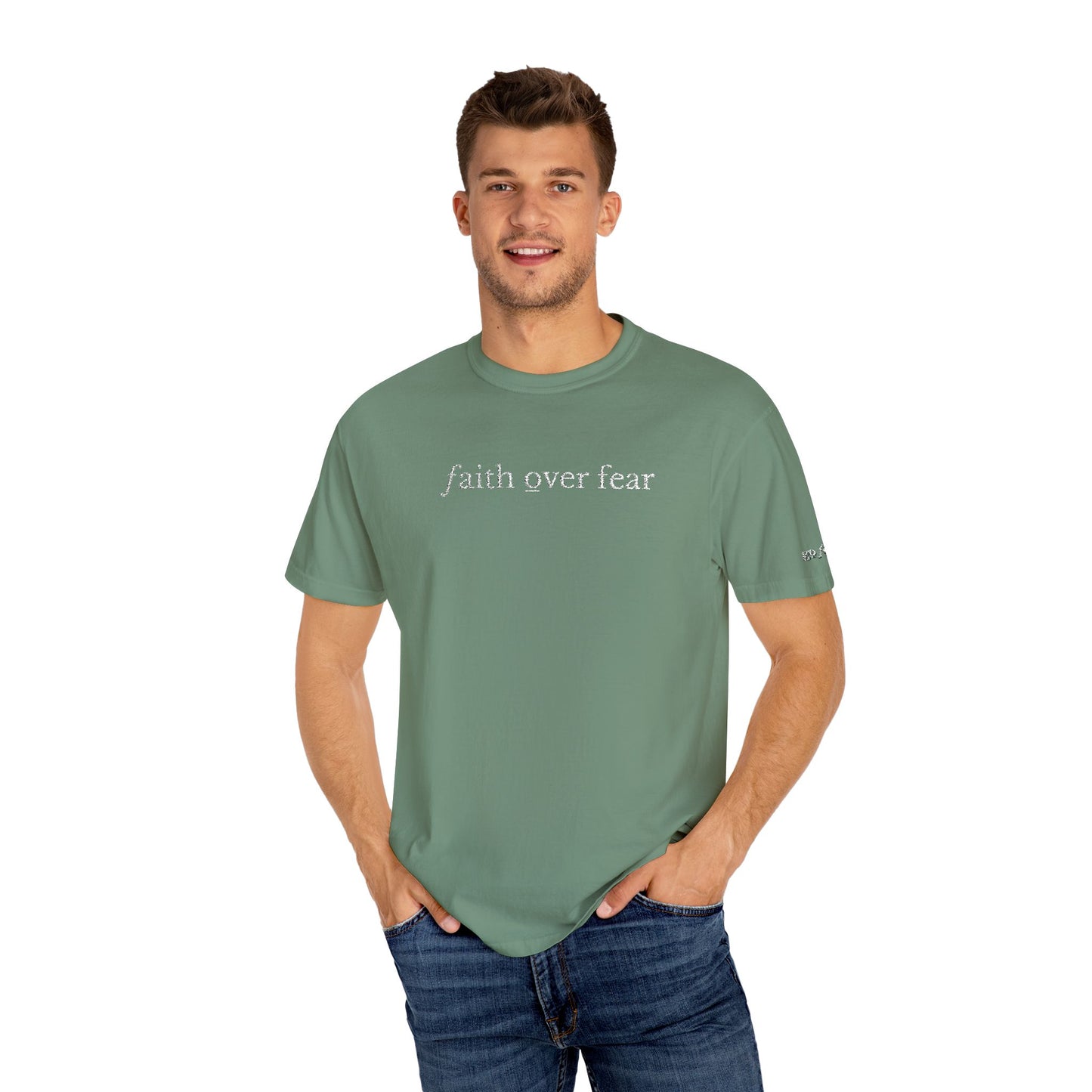 FAITH OVER FEAR - EMBROIDERED drk Inspirational Garment-Dyed T-Shirt