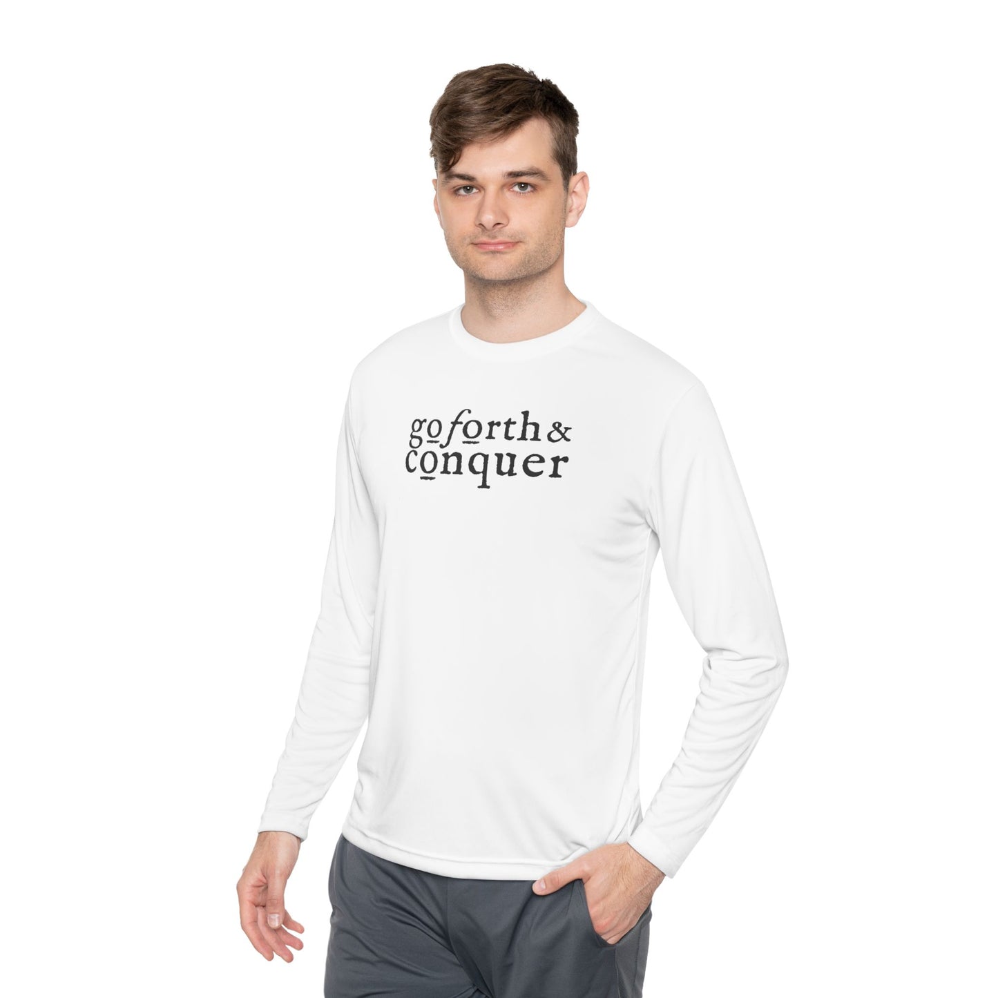 GO FORTH AND CONQUER HORIZ STACKED Unisex Moisture-wicking Lightweight Long Sleeve Tee