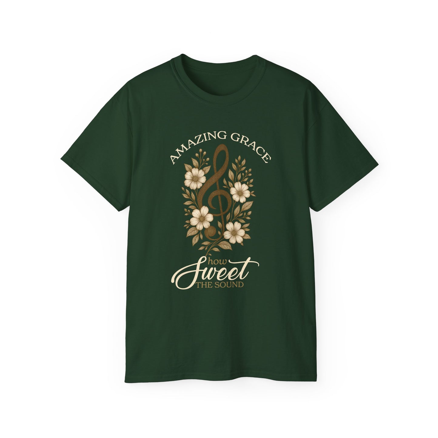 AMAZING GRACE HOW SWEET THE SOUND Floral Gratitude Tee, Inspirational Cotton Shirt for Everyday Wear, Grateful, Blessed, Gift Idea for Friends, Spring Fashion