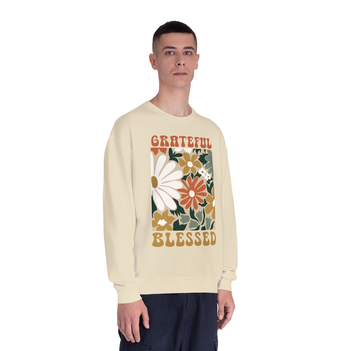 test 4 Grateful & Blessed Floral Crewneck Sweatshirt | Cozy Gift for Friends, Family, Holidays, Casual Wear, Inspirational Sweatshirt