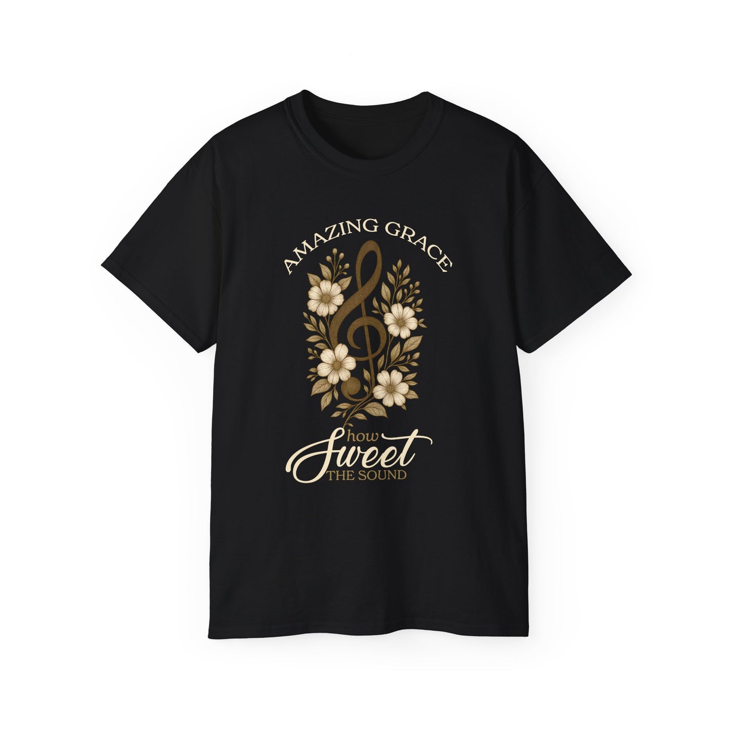AMAZING GRACE HOW SWEET THE SOUND Floral Gratitude Tee, Inspirational Cotton Shirt for Everyday Wear, Grateful, Blessed, Gift Idea for Friends, Spring Fashion