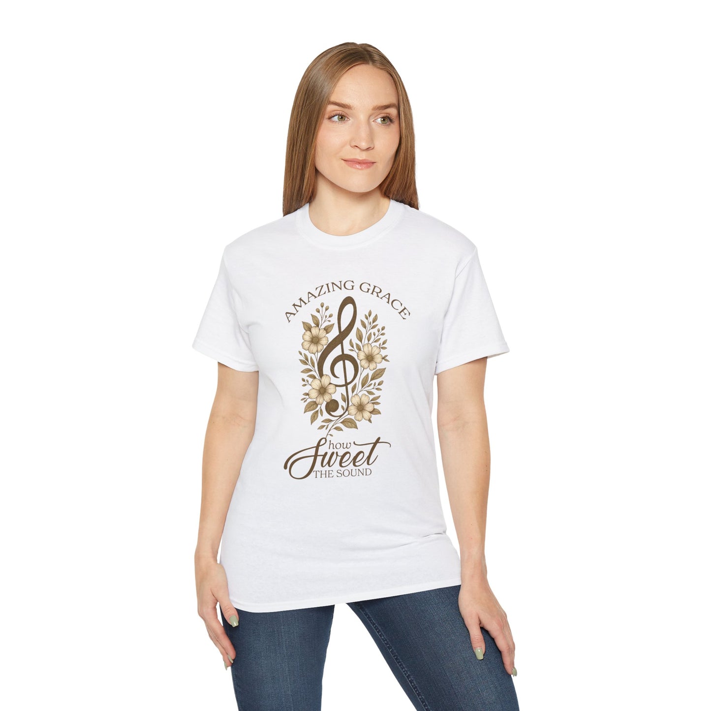 AMAZING GRACE HOW SWEET THE SOUND Floral Gratitude Tee, Inspirational Cotton Shirt for Everyday Wear, Grateful, Blessed, Gift Idea for Friends, Spring Fashion