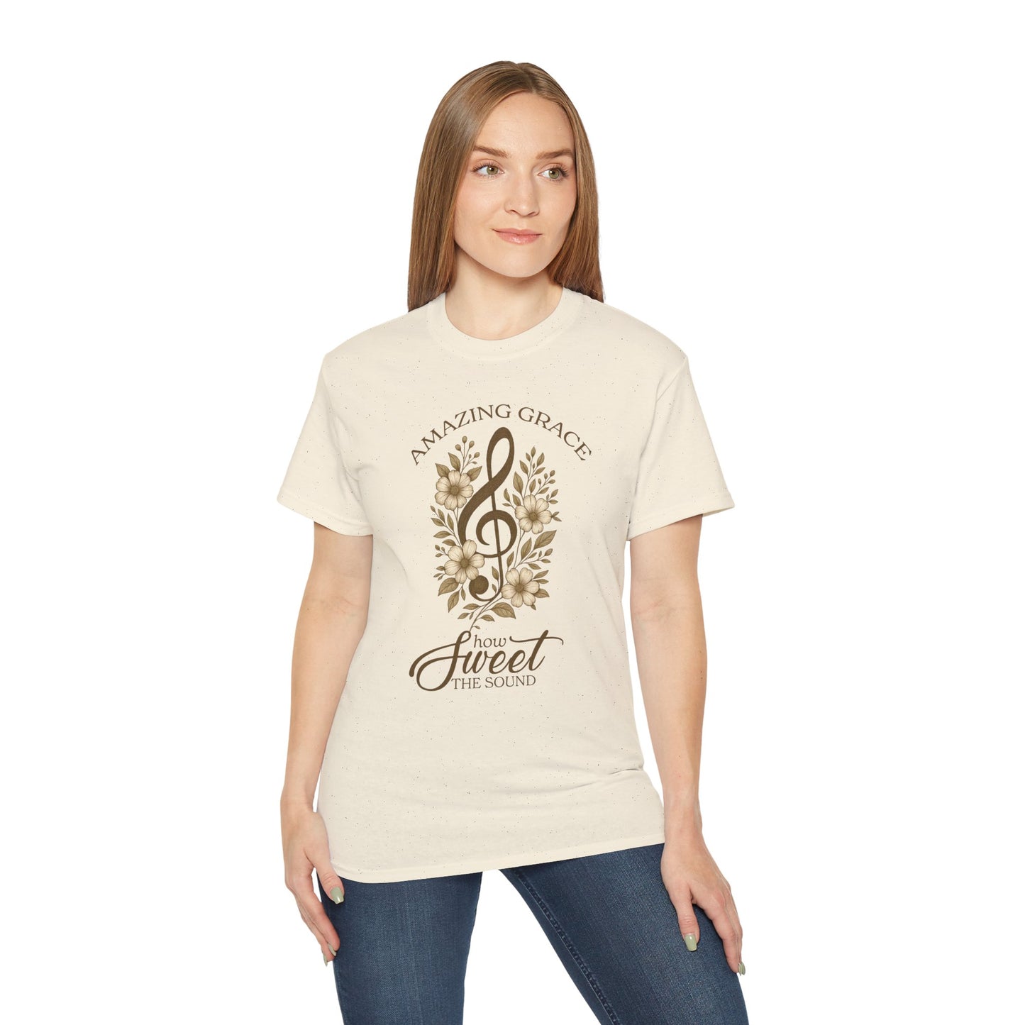 AMAZING GRACE HOW SWEET THE SOUND Floral Gratitude Tee, Inspirational Cotton Shirt for Everyday Wear, Grateful, Blessed, Gift Idea for Friends, Spring Fashion