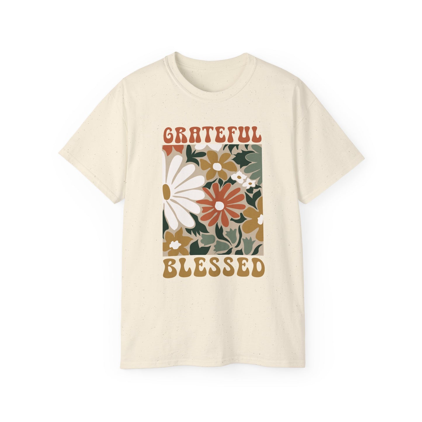 GRATEFUL BLESSED Floral Gratitude Tee, Inspirational Cotton Shirt for Everyday Wear, Grateful, Blessed, Gift Idea for Friends, Spring Fashion