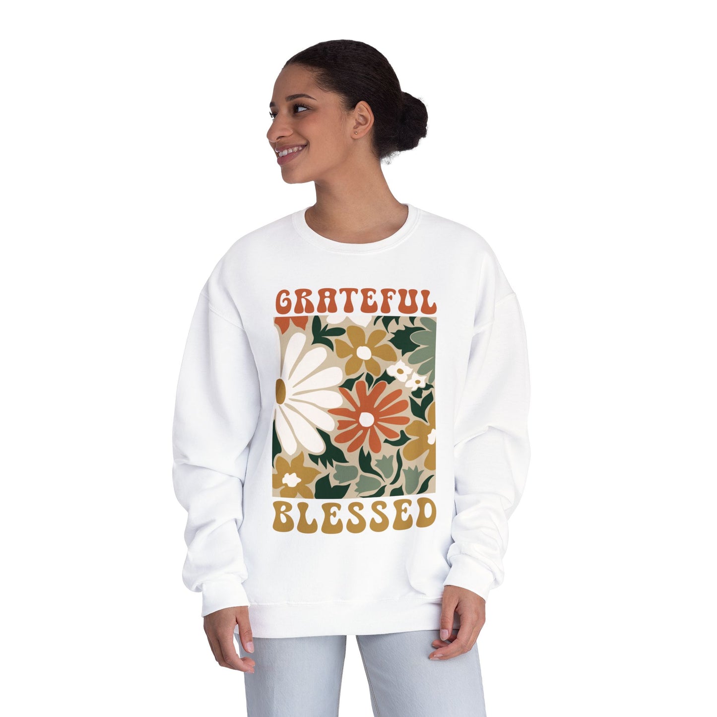 test 4 Grateful & Blessed Floral Crewneck Sweatshirt | Cozy Gift for Friends, Family, Holidays, Casual Wear, Inspirational Sweatshirt
