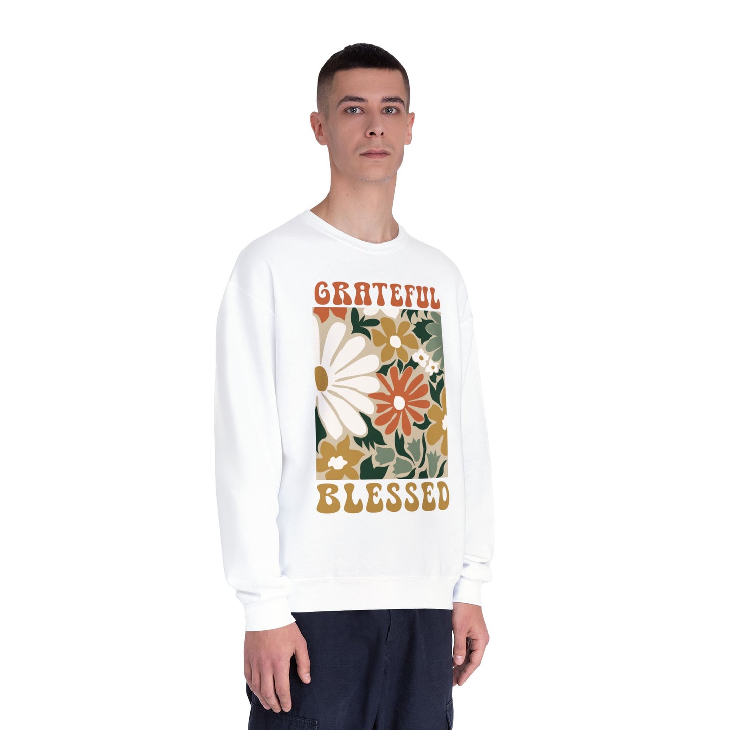 test 4 Grateful & Blessed Floral Crewneck Sweatshirt | Cozy Gift for Friends, Family, Holidays, Casual Wear, Inspirational Sweatshirt