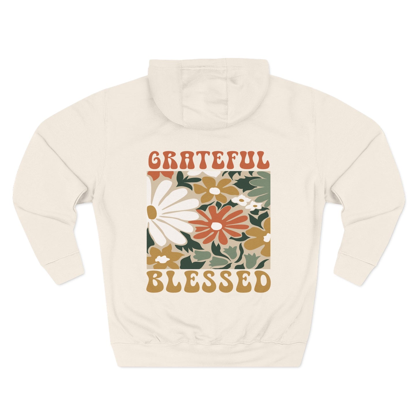Grateful & Blessed Floral Fleece Hoodie, Cozy Pullover for Fall,