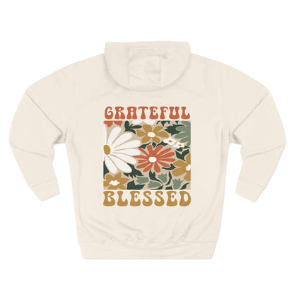 Grateful & Blessed Floral Fleece Hoodie, Cozy Pullover for Fall,