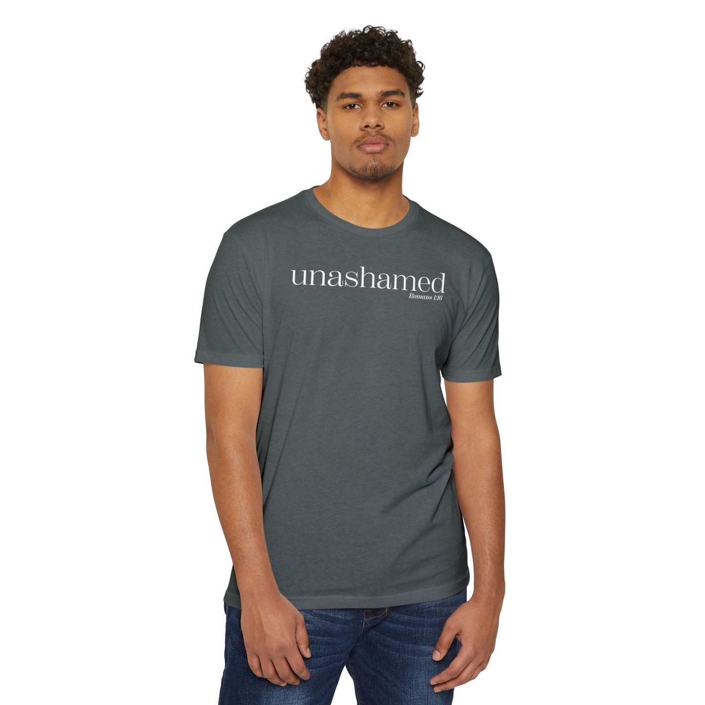 UNASHAMED Romans 1: 16- Unisex CVC Jersey T-shirt