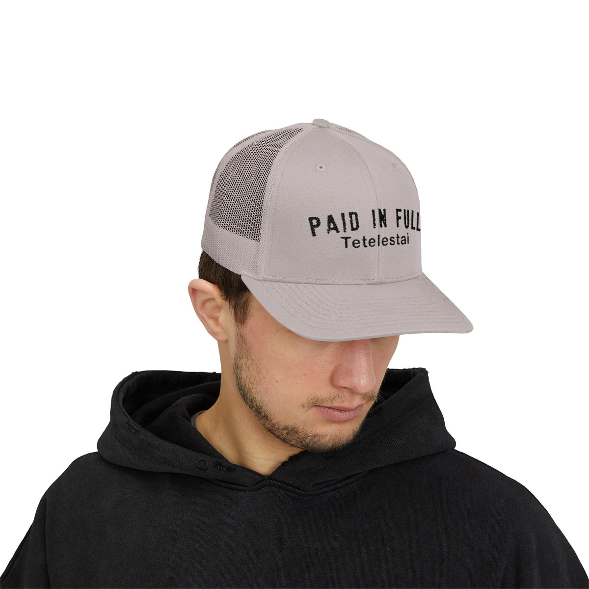 PAID IN FULL Snapback Trucker Cap - WHITE EMBROIDERY