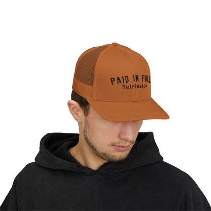 PAID IN FULL Snapback Trucker Cap - WHITE EMBROIDERY