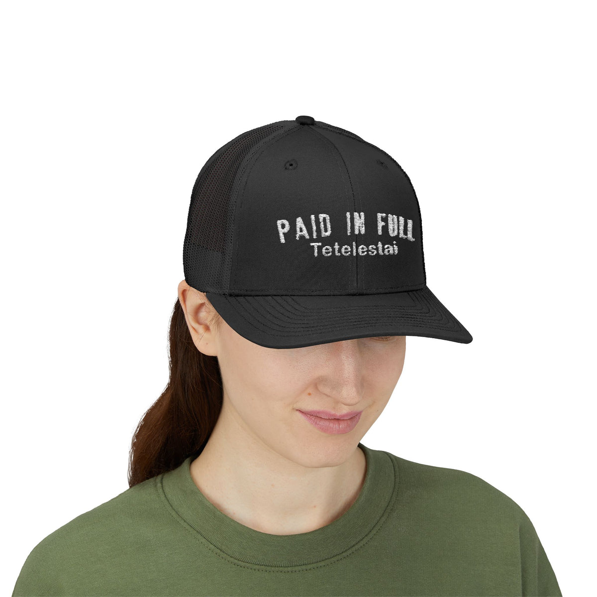 PAID IN FULL Snapback Trucker Cap - WHITE EMBROIDERY