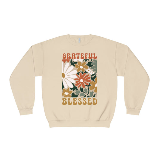 test 4 Grateful & Blessed Floral Crewneck Sweatshirt | Cozy Gift for Friends, Family, Holidays, Casual Wear, Inspirational Sweatshirt