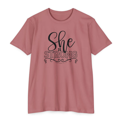 SHE IS STRONG Unisex CVC Jersey T-shirt