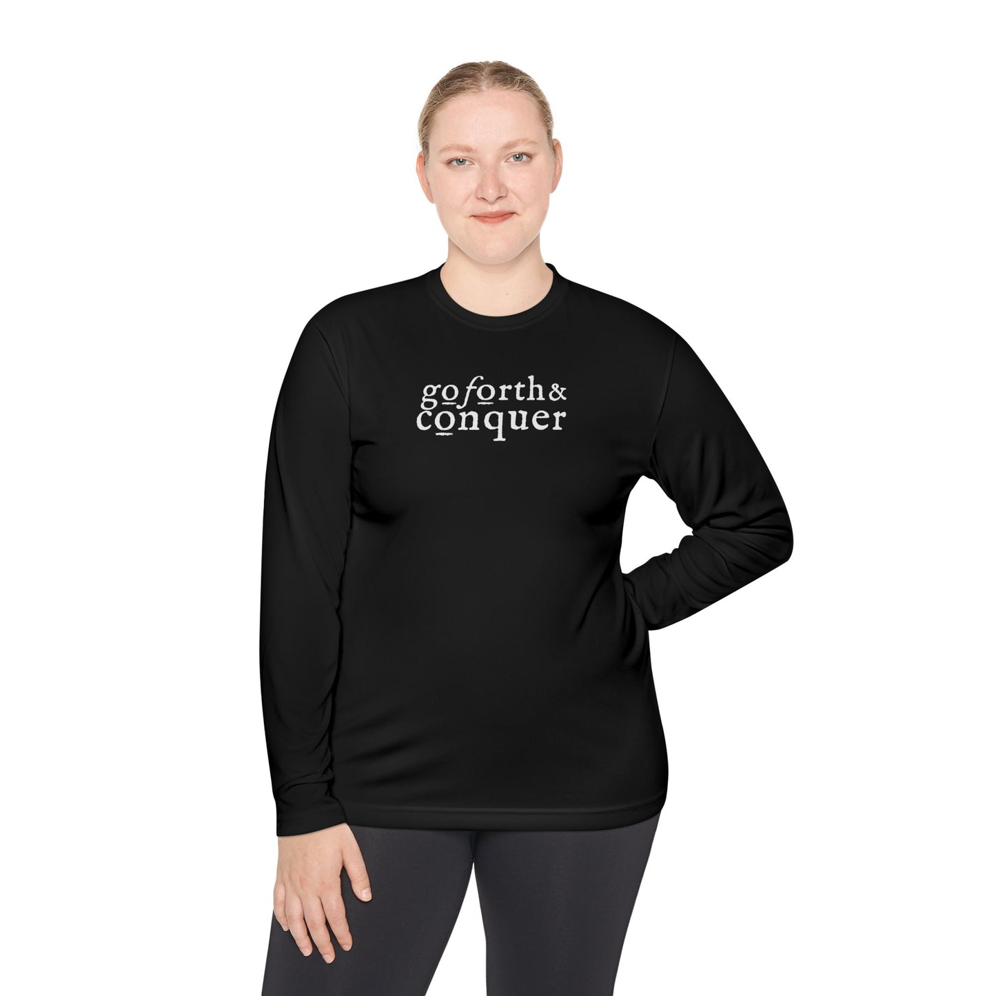 GO FORTH AND CONQUER HORIZ STACKED Unisex Lightweight Long Sleeve Tee