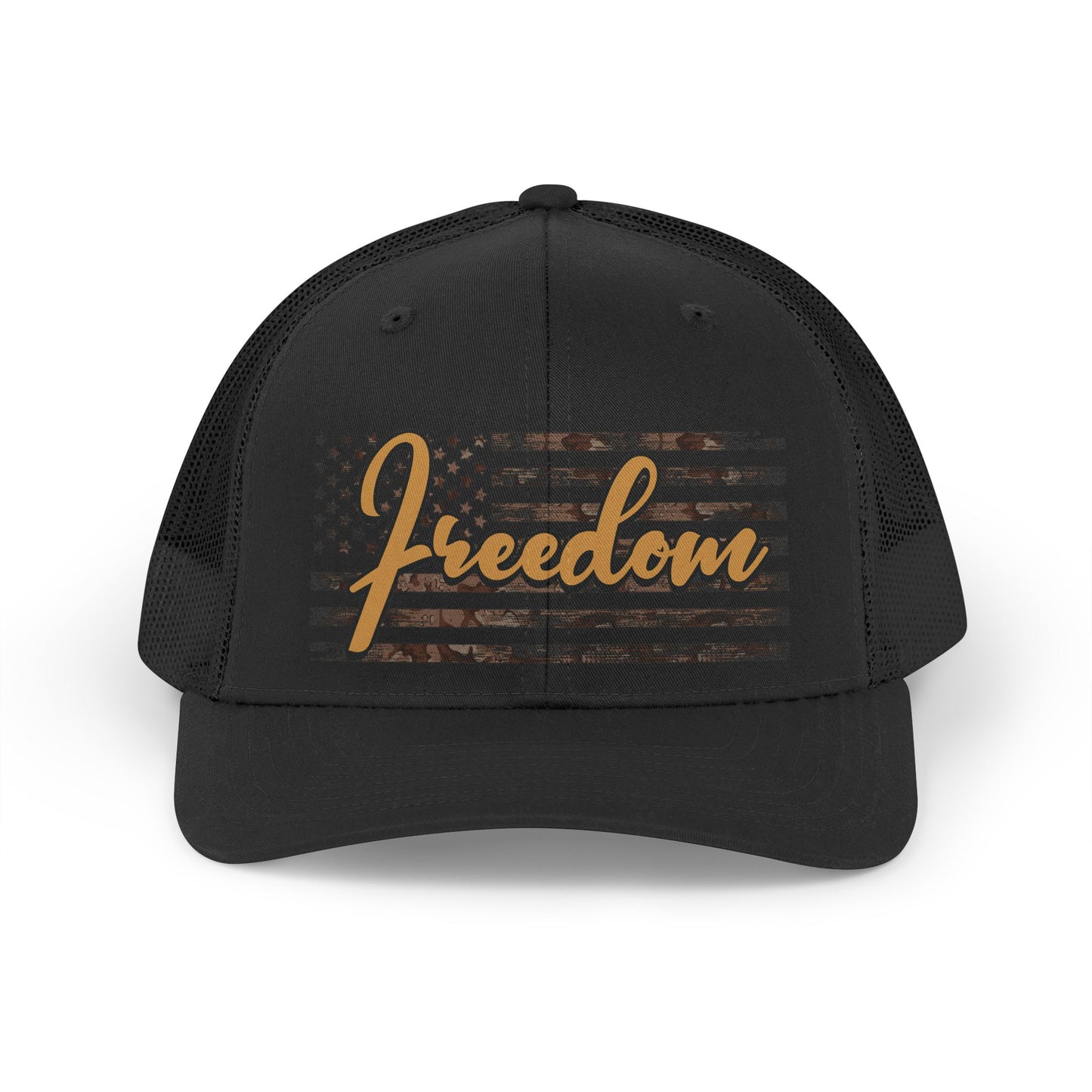 Freedom Embroidered Trucker Cap — Retro American Flag Mesh Cap