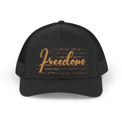Freedom Embroidered Trucker Cap — Retro American Flag Mesh Cap