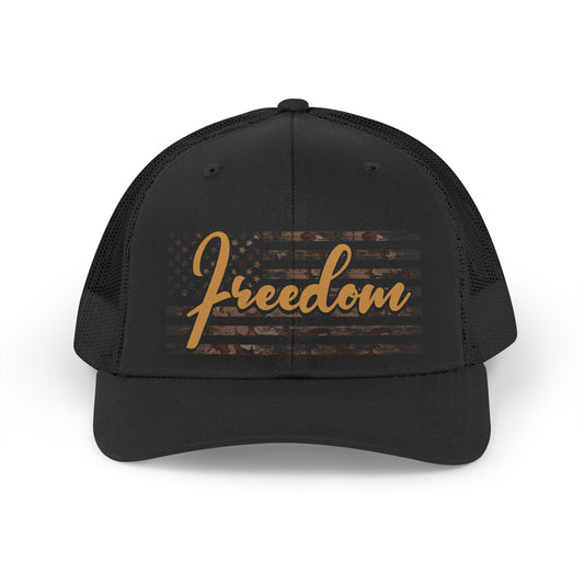 Freedom Embroidered Trucker Cap — Retro American Flag Mesh Cap