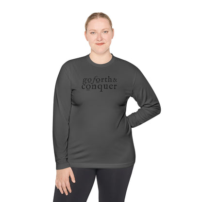 GO FORTH AND CONQUER HORIZ STACKED Unisex Moisture-wicking Lightweight Long Sleeve Tee