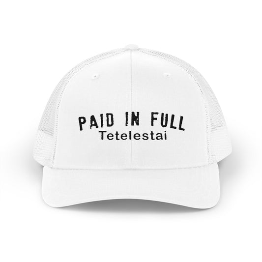 PAID IN FULL Snapback Trucker Cap - WHITE EMBROIDERY