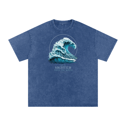 HE IS MIGHTIER THAN THE WAVES Acid Wash Oversize T-Shirt - 250 GSM