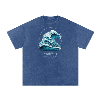 HE IS MIGHTIER THAN THE WAVES Acid Wash Oversize T-Shirt - 250 GSM