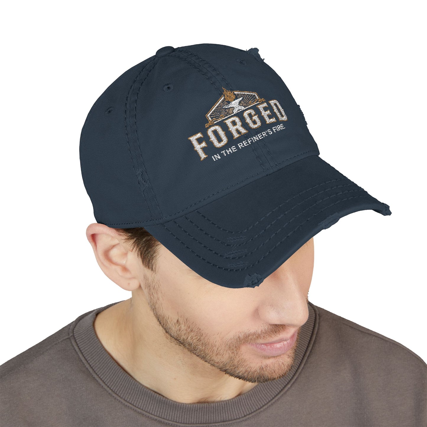 Forged Embroidered Distressed Dad Hat – Rustic Hammer Logo Cap