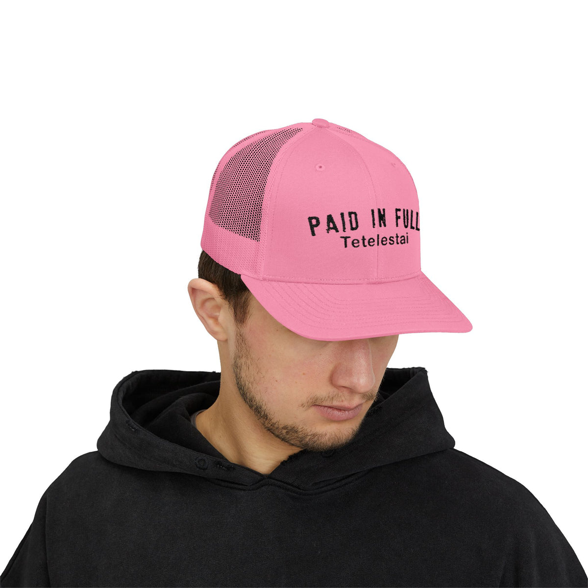 PAID IN FULL Snapback Trucker Cap - WHITE EMBROIDERY