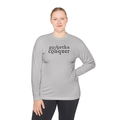 GO FORTH AND CONQUER HORIZ STACKED Unisex Moisture-wicking Lightweight Long Sleeve Tee