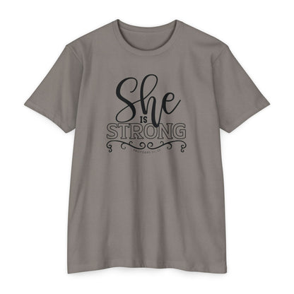 SHE IS STRONG Unisex CVC Jersey T-shirt