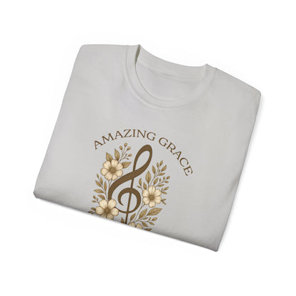 AMAZING GRACE HOW SWEET THE SOUND Floral Gratitude Tee, Inspirational Cotton Shirt for Everyday Wear, Grateful, Blessed, Gift Idea for Friends, Spring Fashion