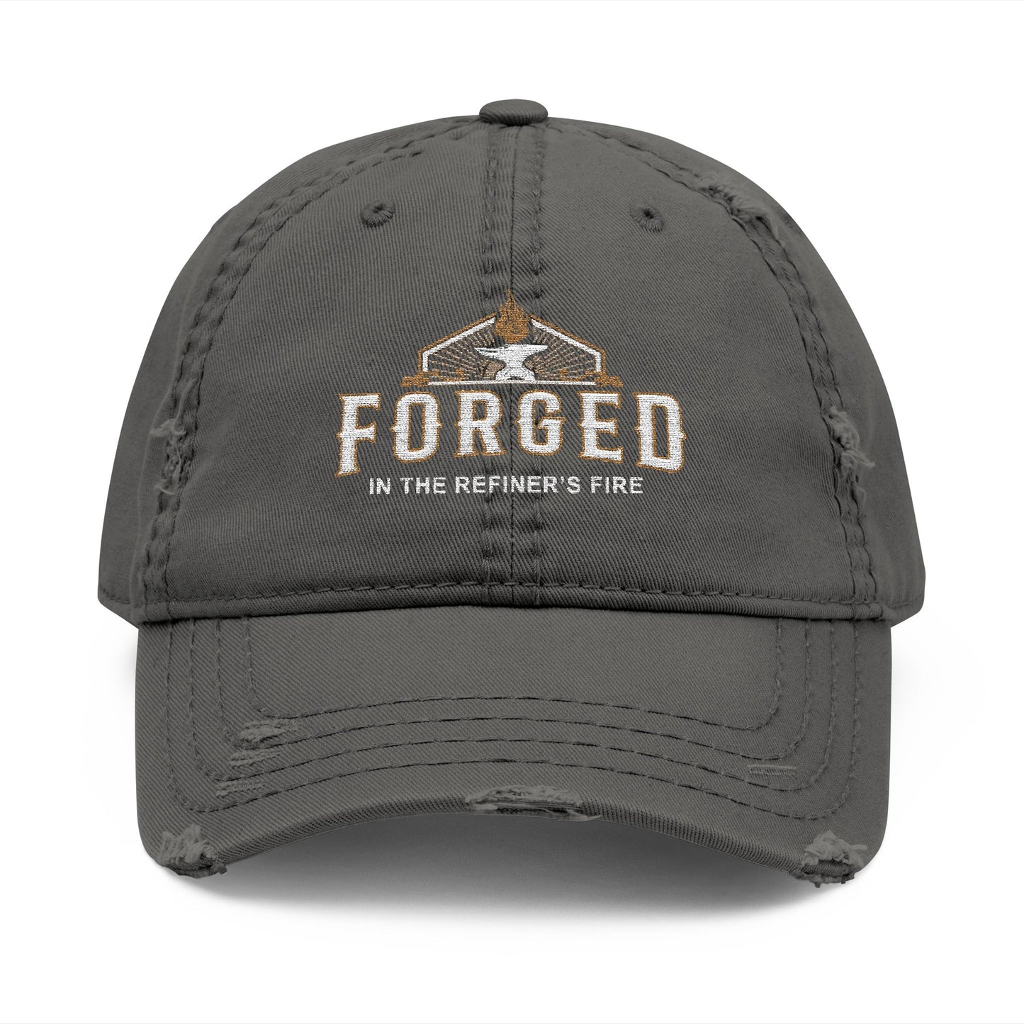 Forged Embroidered Distressed Dad Hat – Rustic Hammer Logo Cap