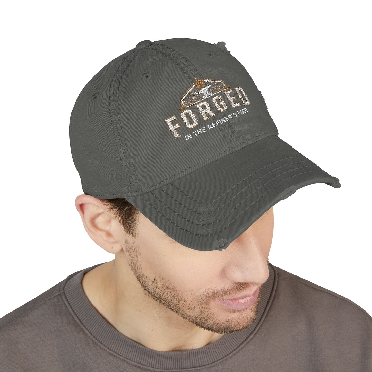 Forged Embroidered Distressed Dad Hat – Rustic Hammer Logo Cap