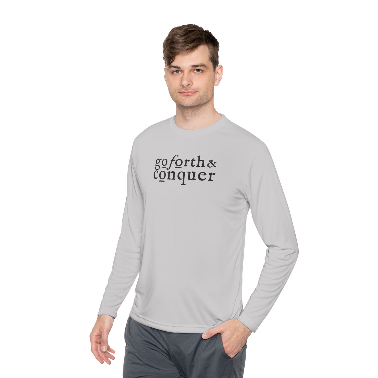 GO FORTH AND CONQUER HORIZ STACKED Unisex Moisture-wicking Lightweight Long Sleeve Tee