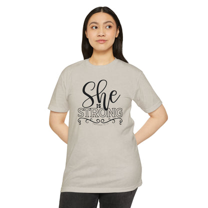 SHE IS STRONG Unisex CVC Jersey T-shirt