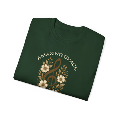 AMAZING GRACE HOW SWEET THE SOUND Floral Gratitude Tee, Inspirational Cotton Shirt for Everyday Wear, Grateful, Blessed, Gift Idea for Friends, Spring Fashion