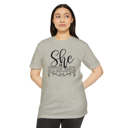 SHE IS STRONG Unisex CVC Jersey T-shirt