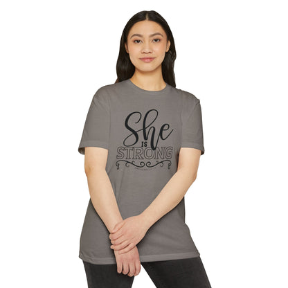 SHE IS STRONG Unisex CVC Jersey T-shirt