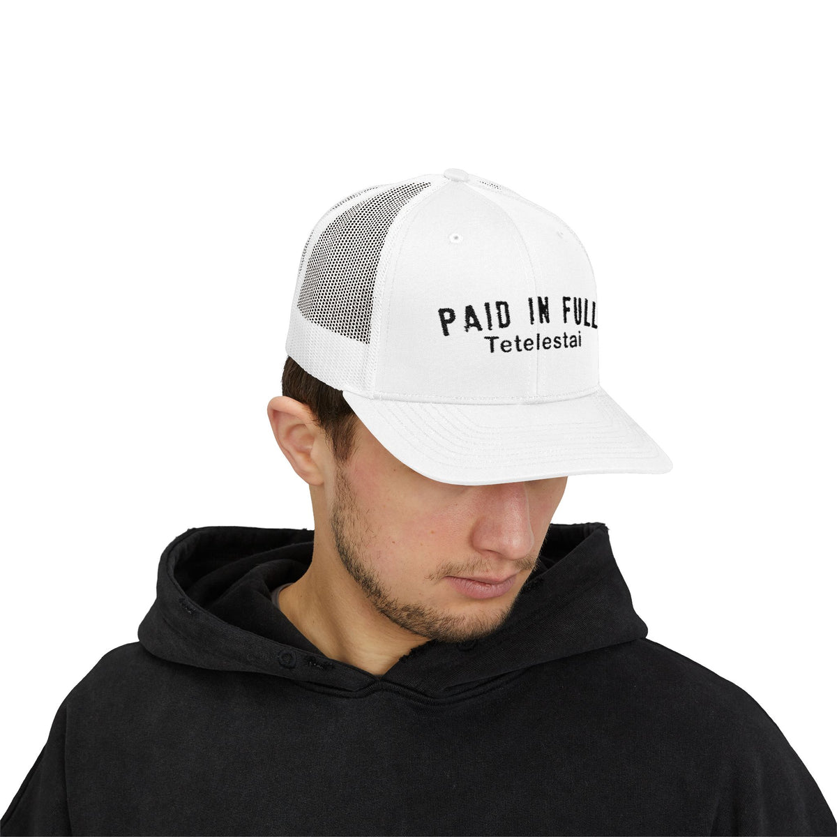PAID IN FULL Snapback Trucker Cap - WHITE EMBROIDERY
