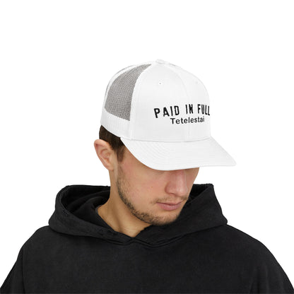 PAID IN FULL Snapback Trucker Cap - WHITE EMBROIDERY