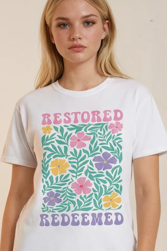 RESTORED REDEEMED FLORAL - T SHIRT
