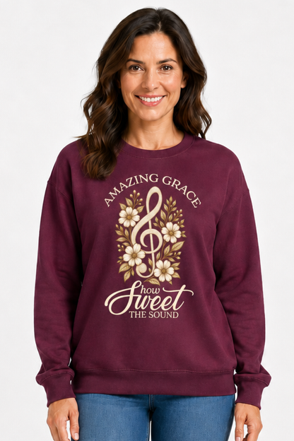 AMAZING GRACE DEEP PLUMB CREWNECK SWEATSHIRT