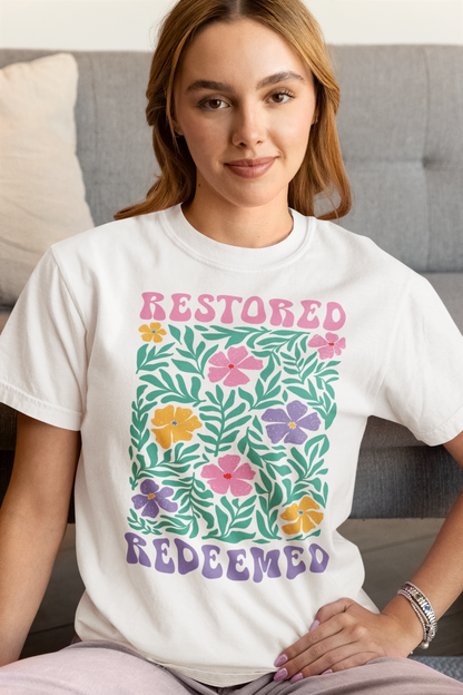 RESTORED REDEEMED FLORAL - T SHIRT