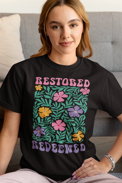 RESTORED REDEEMED FLORAL - T SHIRT