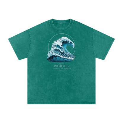 HE IS MIGHTIER THAN THE WAVES Acid Wash Oversize T-Shirt - 250 GSM