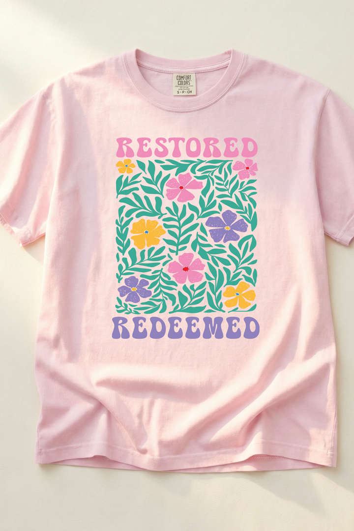 RESTORED REDEEMED FLORAL - T SHIRT